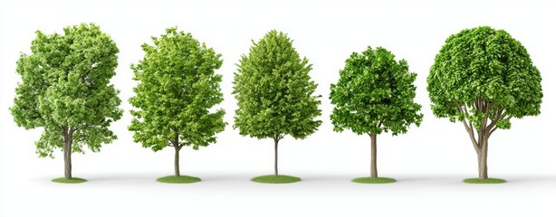 Cloudy set of tilia cordata and sycamore platanus maple street summer trees (small-leaved linden, European linden).