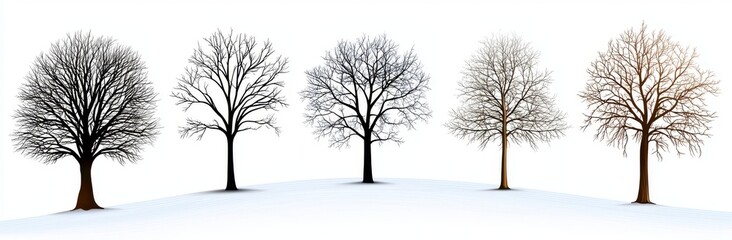 Clipart set of winter trees silhouettes. Hand drawn illustration in sketch style. Nature template.