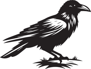 Obraz premium Black Crow Bird Silhouette isolated on a white background Minimalist crow vector illustration
