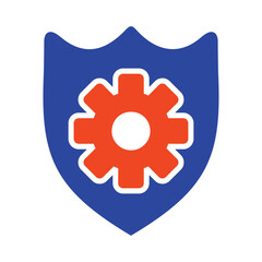 Shield with gear icon. Shield protection symbol