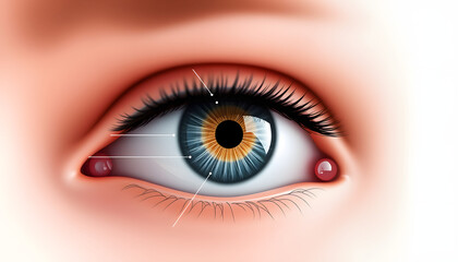 Obraz premium Human eye structure scheme medical PNG illustration. Educational material isolated with white highlights, png