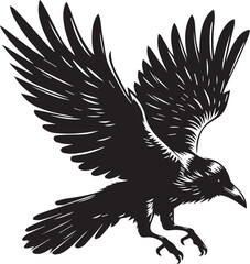 Black Crow Bird Silhouette isolated on a white background Minimalist crow vector illustration
