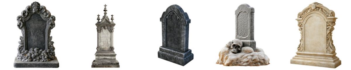 Tombstone set isolated Png, transparent without background.