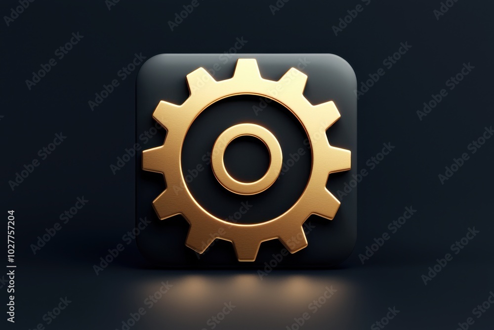 Wall mural a modern, sleek gear icon in gold and black, symbolizing technology and engineering innovation.