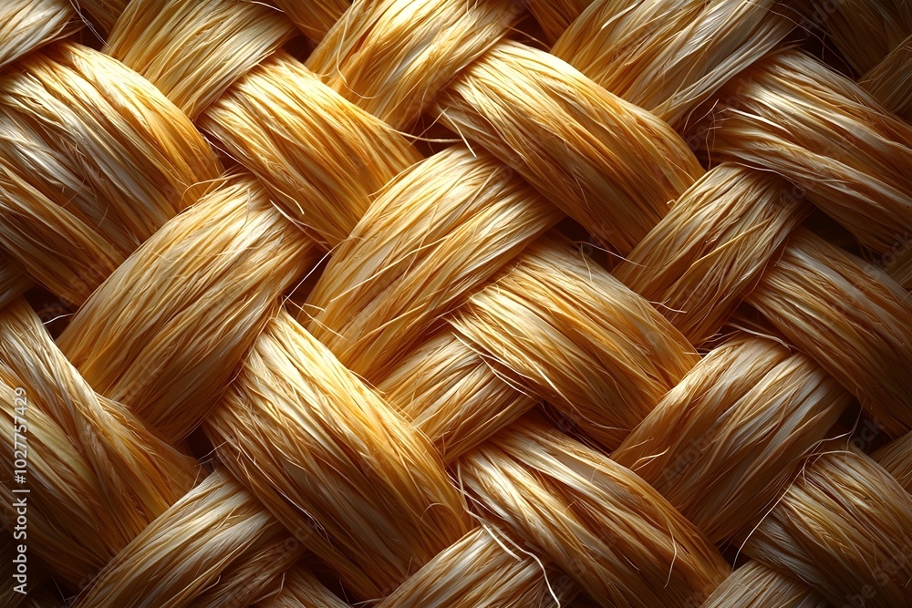 Aufkleber close-up of a woven fabric with a natural, golden hue. the intricate pattern and texture create a vi