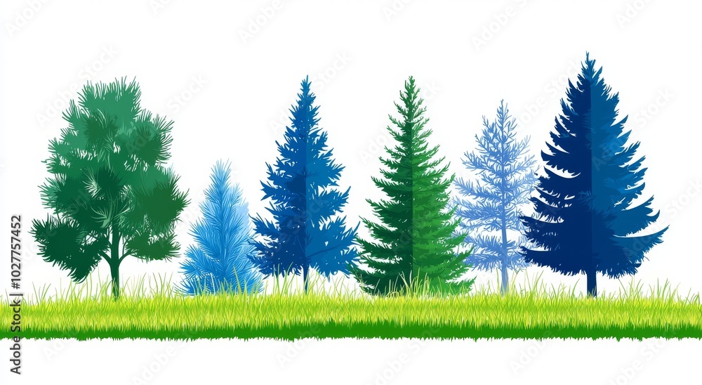 Poster tree silhouettes. a hand drawn panorama of a coniferous forest with a coniferous spruce horizontal b
