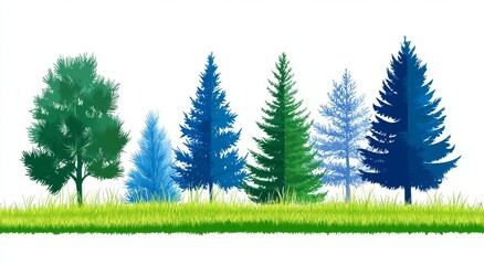Tree silhouettes. A hand drawn panorama of a coniferous forest with a coniferous spruce horizontal background pattern.