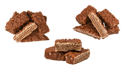 Chocolate coconut wafer bar isolated on white background.
