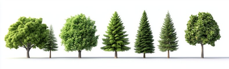 Obraz premium A beautiful collage of evergreen fir trees in a white background. Banner design.