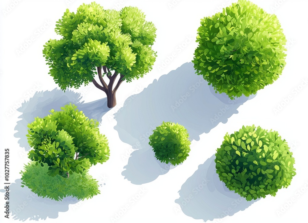 Poster tree top view in watercolor on white background for landscape plans and architecture layout drawings