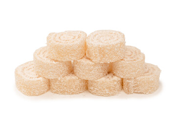 Coconut candy roll isolated on a white background.