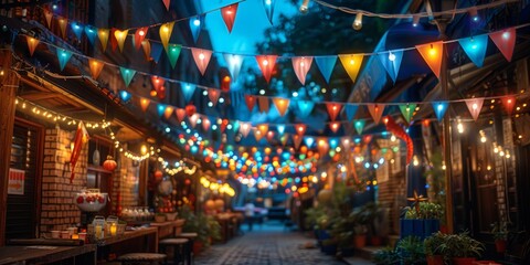 Festive Street with String Lights