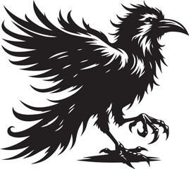 Black Crow Bird Silhouette isolated on a white background Minimalist crow vector illustration