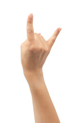 Woman hands with nude manicure isolated on a white background.