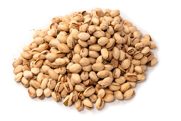 Tasty pistachios isolated on a white background.