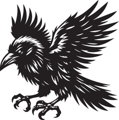 Black Crow Bird Silhouette isolated on a white background Minimalist crow vector illustration