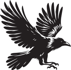 Black Crow Bird Silhouette isolated on a white background Minimalist crow vector illustration