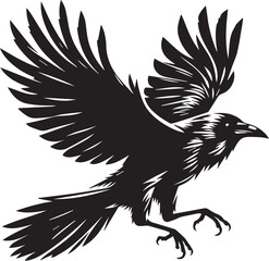 Black Crow Bird Silhouette isolated on a white background Minimalist crow vector illustration