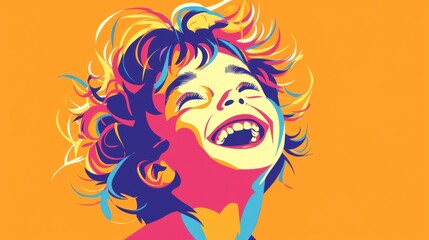 A vibrant illustration of a joyful child laughing, showcasing bright colors and a cheerful expression against a vivid background.