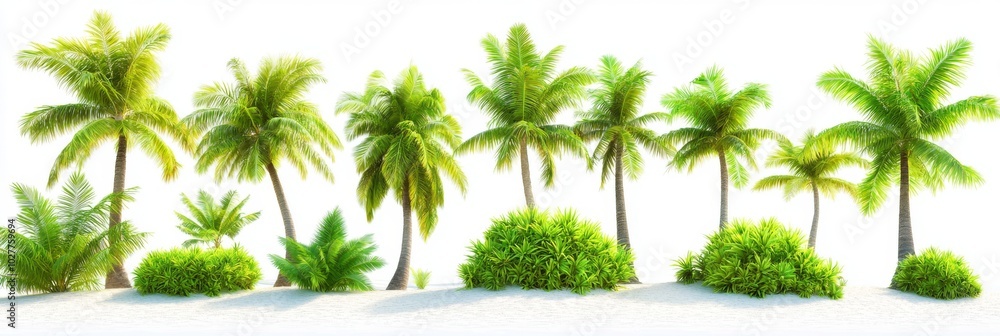 Poster transparent background with coconut trees in different stems