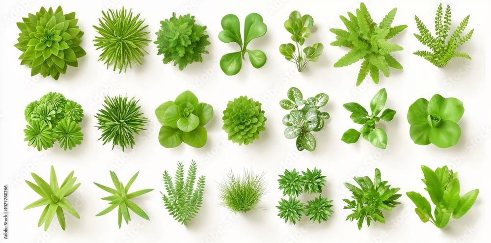 Poster the collection of 3d top view green trees is isolated on a transparent background, which can be used