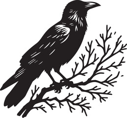 Obraz premium Black Crow Bird Silhouette isolated on a white background Minimalist crow vector illustration