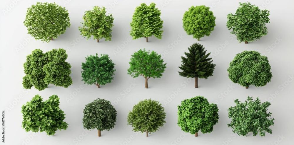 Poster this collection of 3d views of green trees is isolated on a transparent background. it can be used f