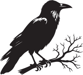 Black Crow Bird Silhouette isolated on a white background Minimalist crow vector illustration