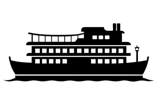 black ferry boat on water clip art preview