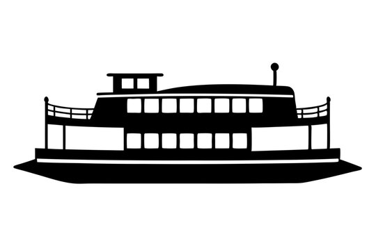black ferry boat silhouette on white background clip art preview