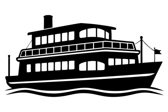 black ferry boat on water clip art preview