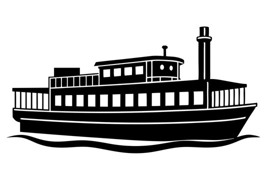black ferry boat on water clip art preview