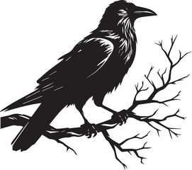 Black Crow Bird Silhouette isolated on a white background Minimalist crow vector illustration