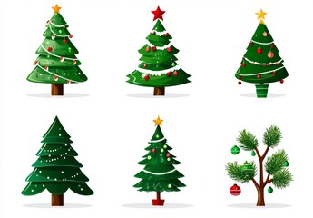 An illustration of a set of colorful winter trees for holiday xmas and new year. A set of Christmas trees isolated on white background.