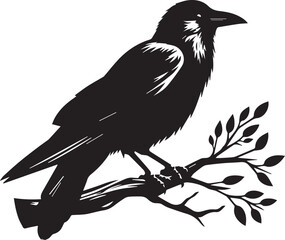 Black Crow Bird Silhouette isolated on a white background Minimalist crow vector illustration