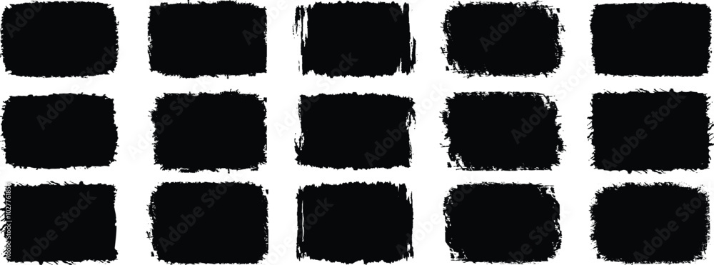 Poster set of grunge square template backgrounds. vector black painted squares or rectangular shapes.set of