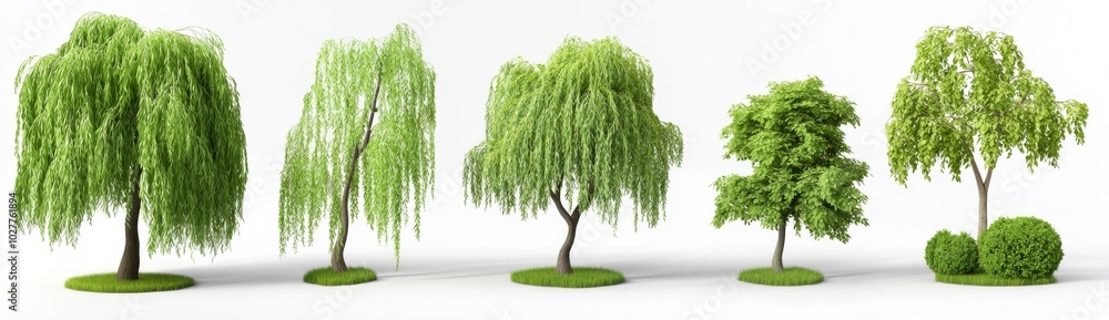 Poster an architectural landscape scene isolated on a transparent background of a weeping willow tree. illu