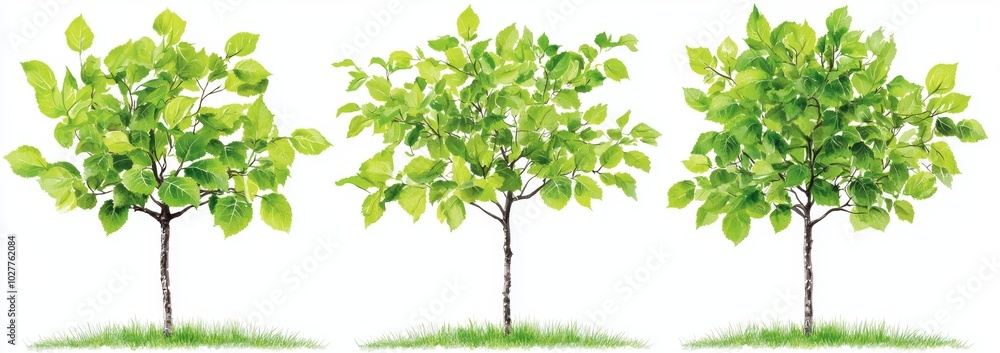 Aufkleber trees and greenery cut out transparent backgrounds 3d rendering