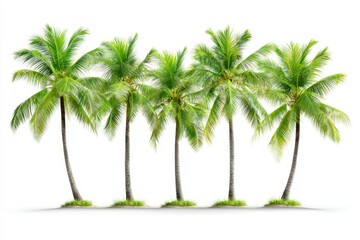 Obraz premium A palm tree with coconuts growing in the summer, making the trunk big. A collection of palm trees on a white background. For advertising and graphic design.
