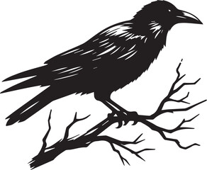 Black Crow Bird Silhouette isolated on a white background Minimalist crow vector illustration