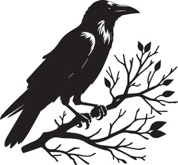 Black Crow Bird Silhouette isolated on a white background Minimalist crow vector illustration