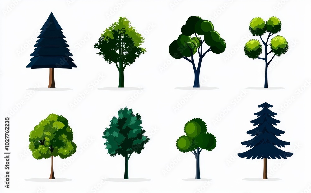 Aufkleber the silhouettes of various trees are set on a white background and are part of a collection