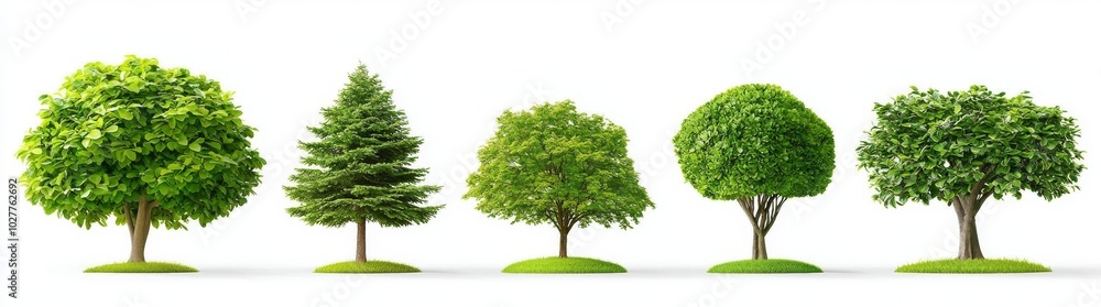 Poster isolated 6 small and middle trees sycamore platanus street maple trees on a transparent background 8