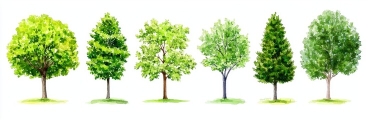 Obraz premium A watercolor illustration of a set of trees, for use in architecture or as a decorative piece