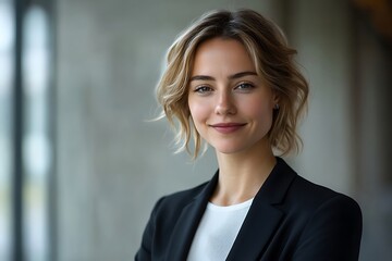 Confident Blonde Businesswoman in Casual Workplace Portrait