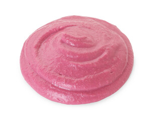 Sample of tasty beetroot hummus isolated on white