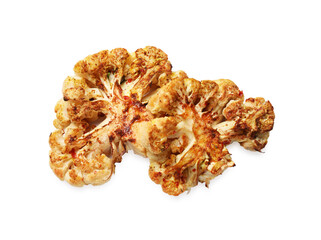 Delicious baked cauliflower steaks isolated on white
