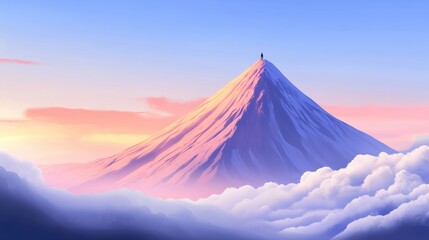 Majestic mountain peak bathed in soft pastel hues at sunrise, AI