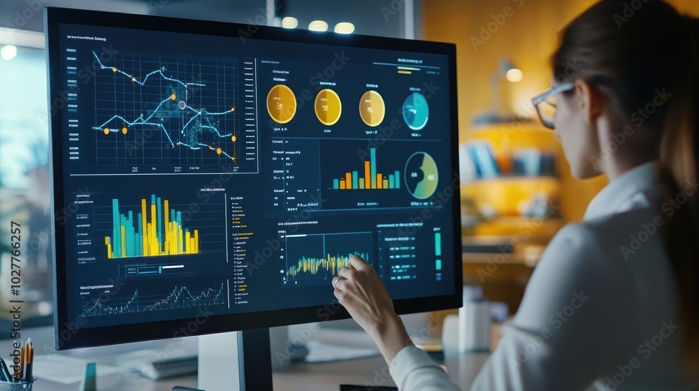 Poster digital workspace with a target-focused report and clear performance indicators, highlighting progre