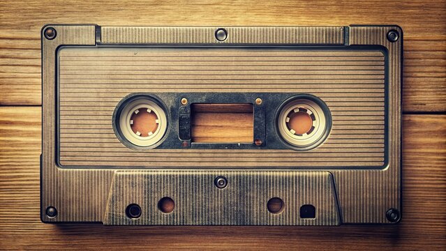 compact cassette, customizable, box, close-up, design, copy space, Close up of a vintage box for a compact cassette featuring a retro design and copy space for customization